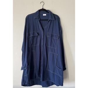 Luna Lane Oversized Shirt Birdie Dress Women’s Size M/L Blue Long Sleeve Cotton
